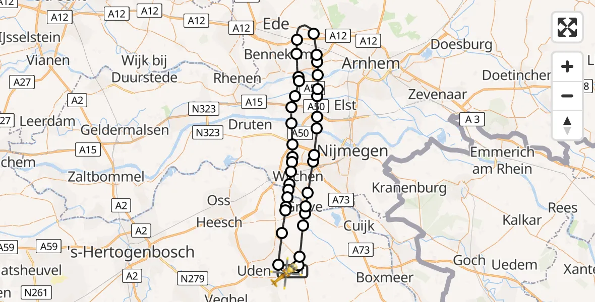 Vluchtroute Traumahelikopter Vliegbasis Volkel - Vliegbasis Volkel, 20 oktober 2022, 06:38