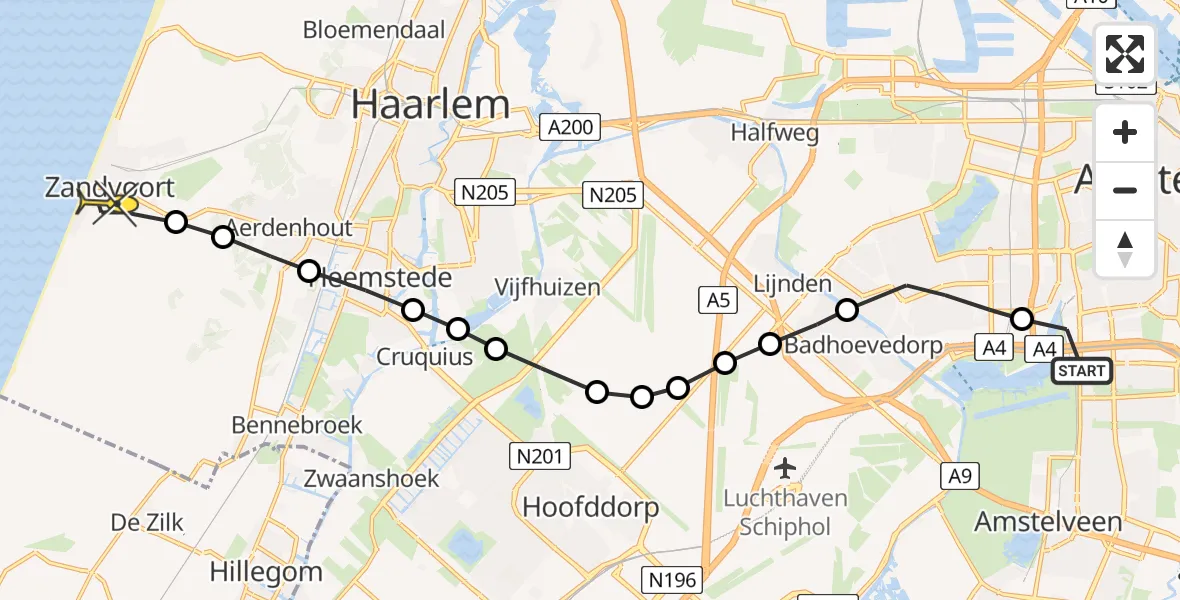 Routekaart van de vlucht: Lifeliner 1 naar Zandvoort