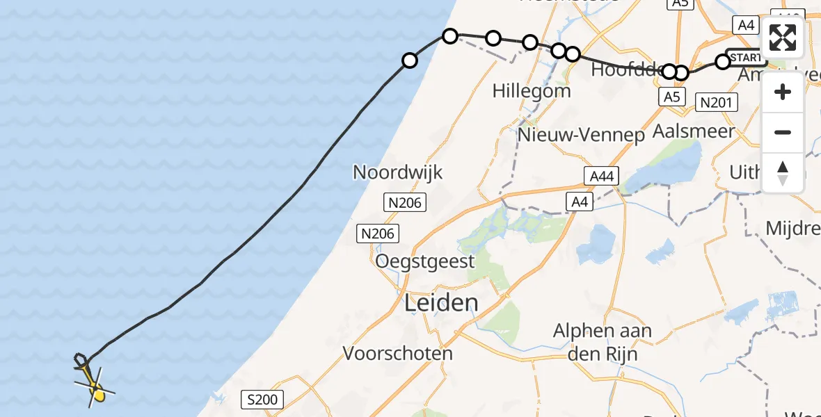 Vluchtroute Politiehelikopter van Schiphol naar 