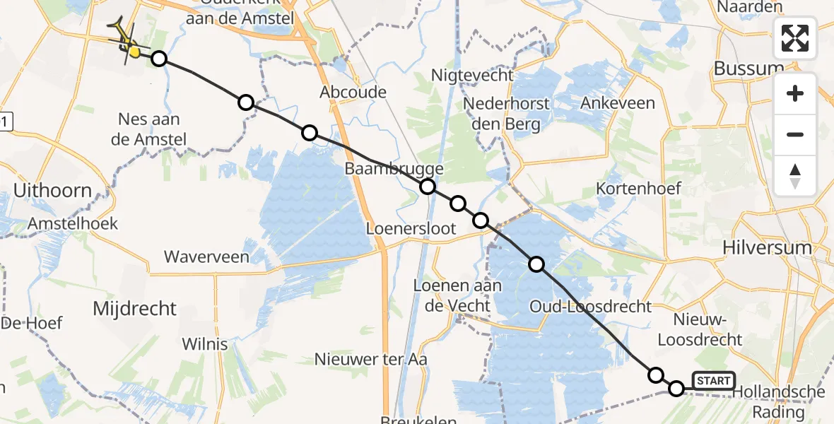 Routekaart van de vlucht: Lifeliner 1 naar Amstelveen