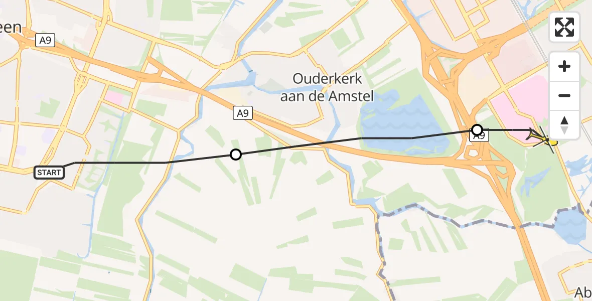 Routekaart van de vlucht: Lifeliner 1 naar Academisch Medisch Centrum (AMC)