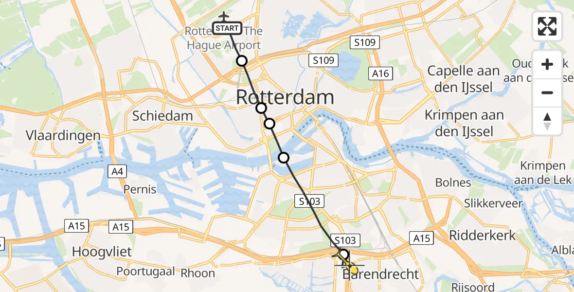 Routekaart van de vlucht: Lifeliner 2 naar Barendrecht