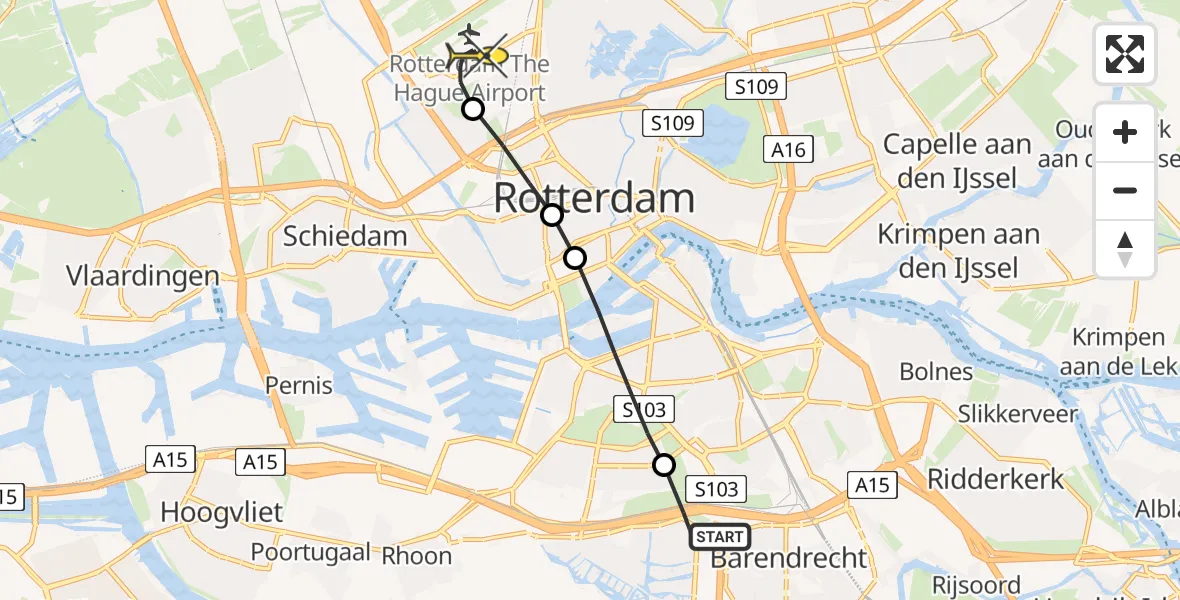 Routekaart van de vlucht: Lifeliner 2 naar Rotterdam The Hague Airport