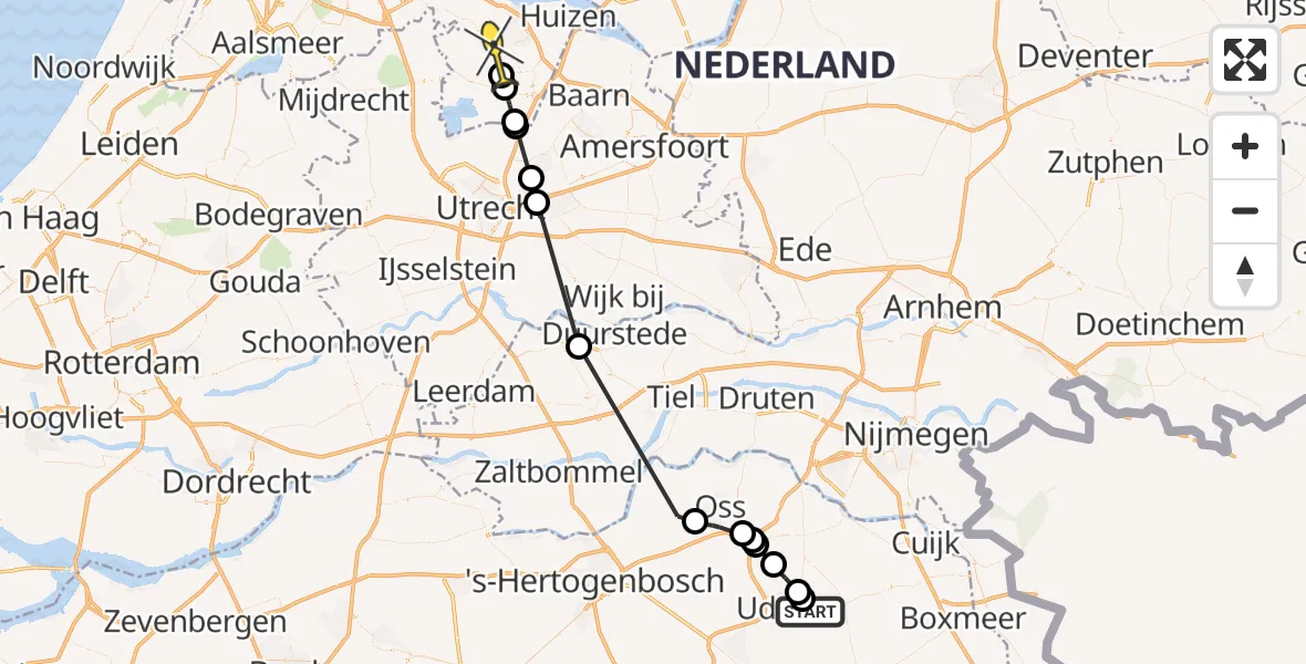 Routekaart van de vlucht: Politiehelikopter naar 's-Graveland
