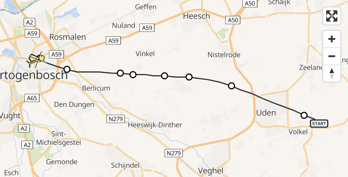 Routekaart van de vlucht: Lifeliner 3 naar 's-Hertogenbosch