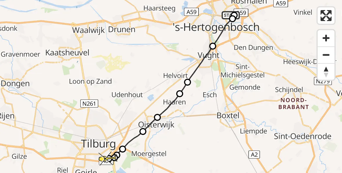 Routekaart van de vlucht: Lifeliner 3 naar Tilburg