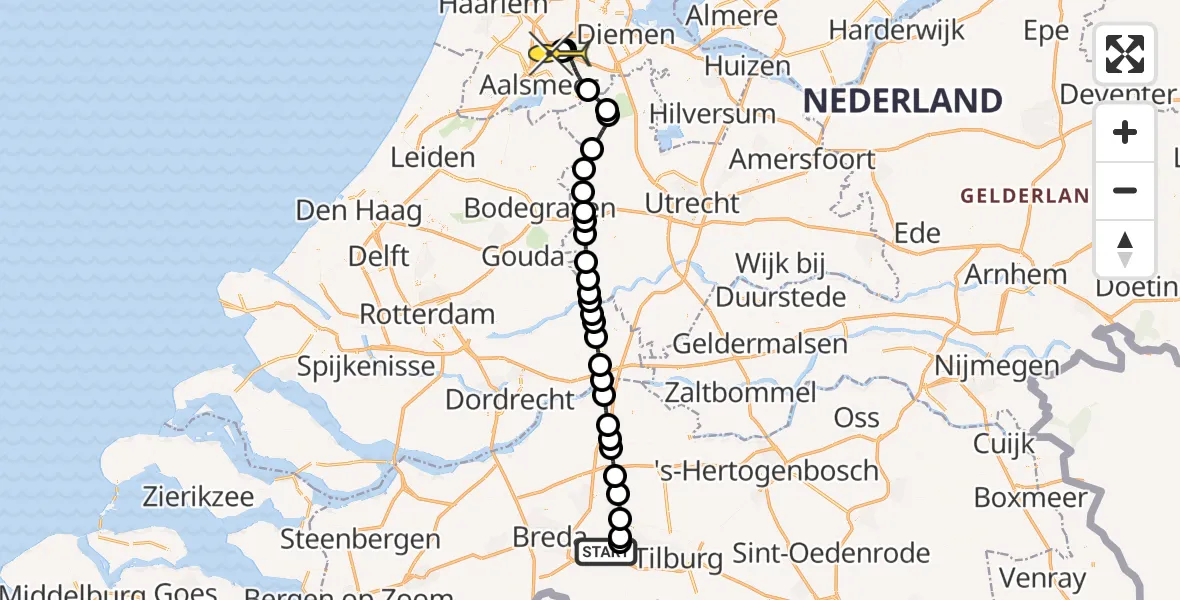 Routekaart van de vlucht: Politieheli naar Schiphol