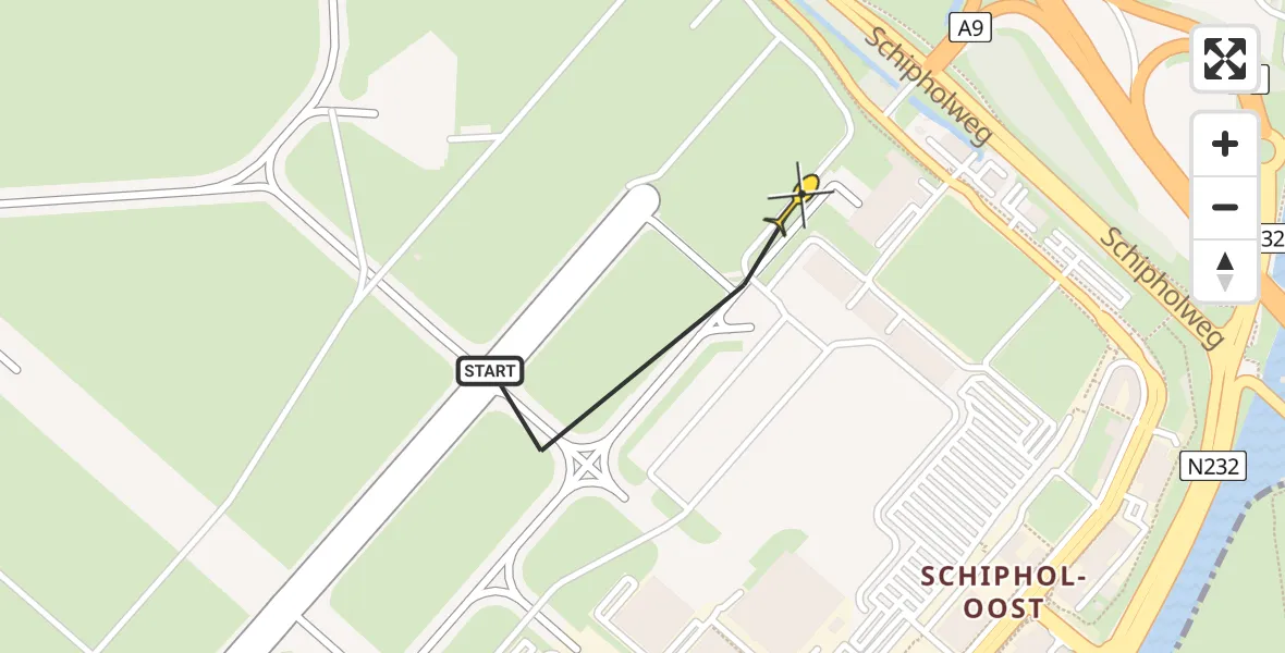 Routekaart van de vlucht: Politieheli naar Schiphol