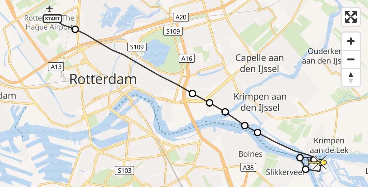 Routekaart van de vlucht: Lifeliner 2 naar Kinderdijk