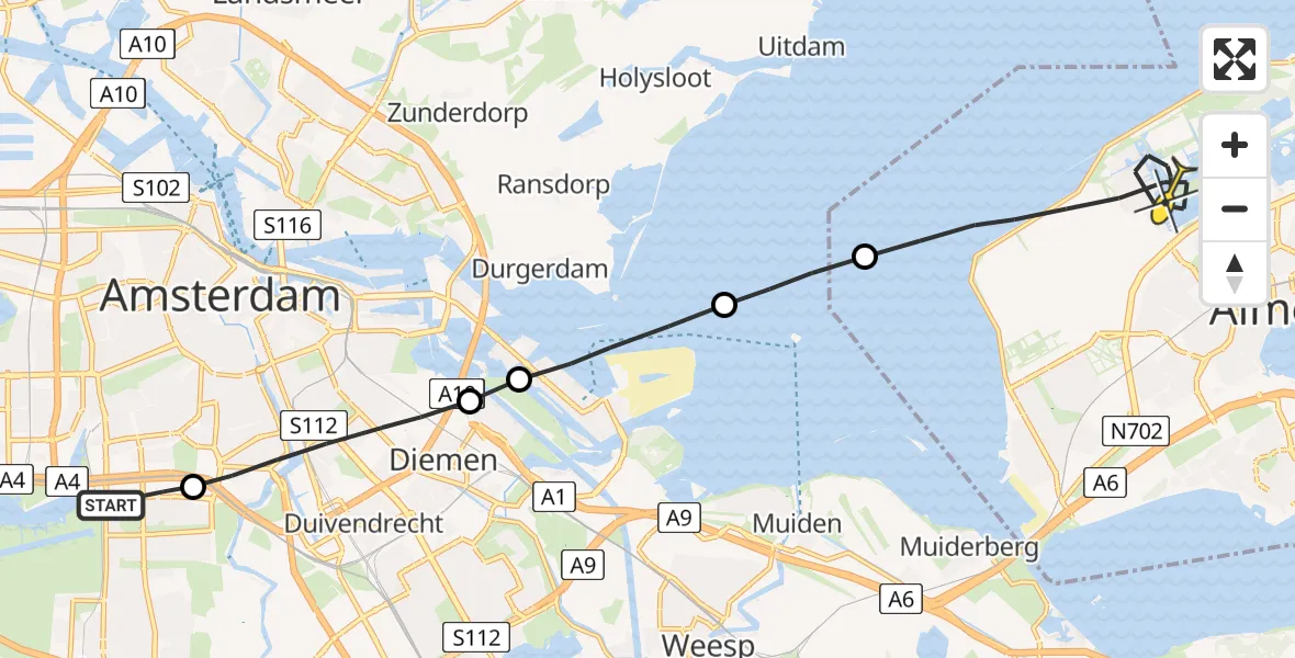 Routekaart van de vlucht: Lifeliner 1 naar Almere