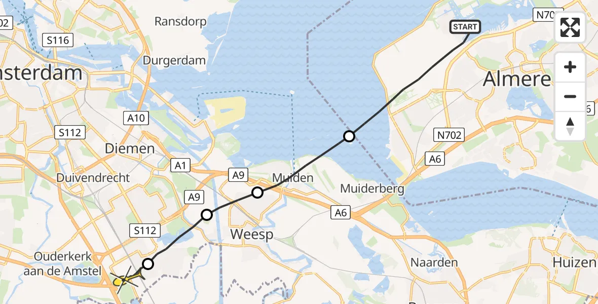 Routekaart van de vlucht: Lifeliner 1 naar Academisch Medisch Centrum (AMC)