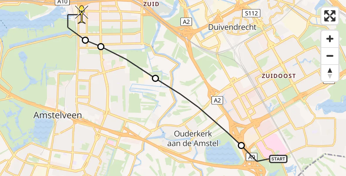 Routekaart van de vlucht: Lifeliner 1 naar VU Medisch Centrum Amsterdam