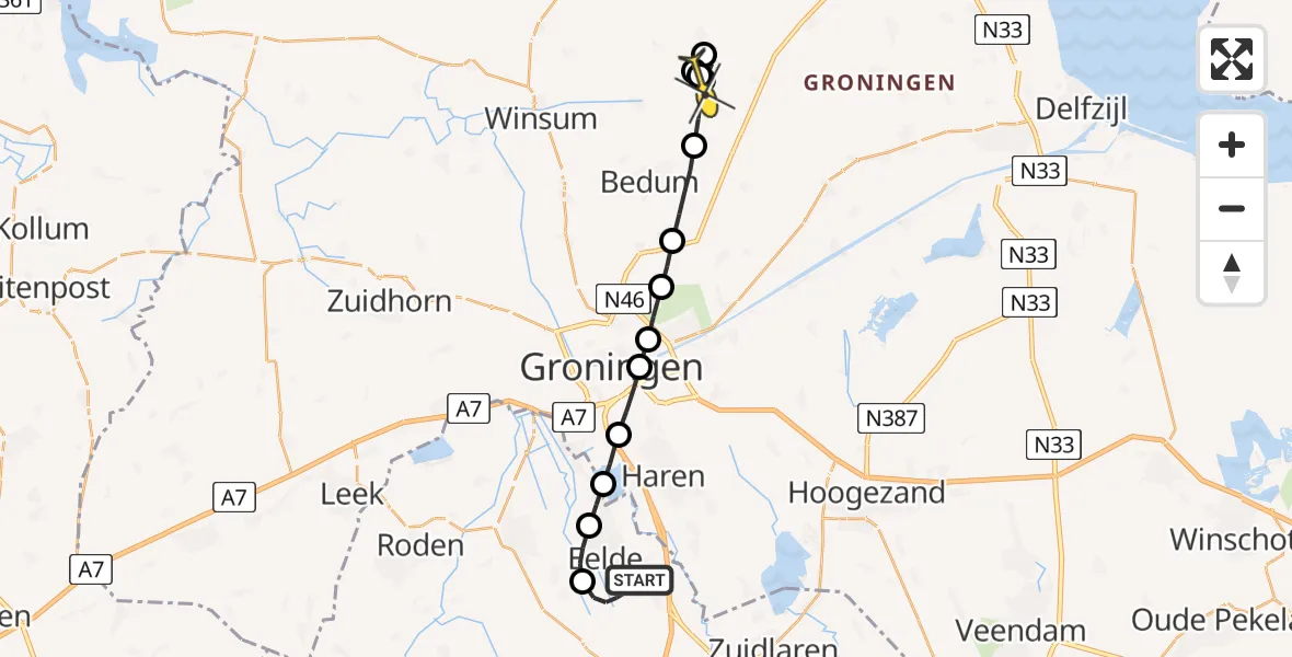 Routekaart van de vlucht: Lifeliner 4 naar Middelstum