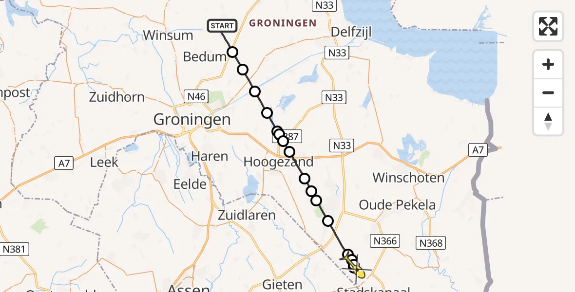 Routekaart van de vlucht: Lifeliner 4 naar Stadskanaal