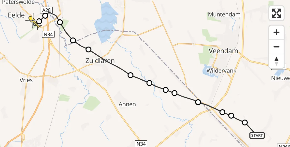 Routekaart van de vlucht: Lifeliner 4 naar Groningen Airport Eelde