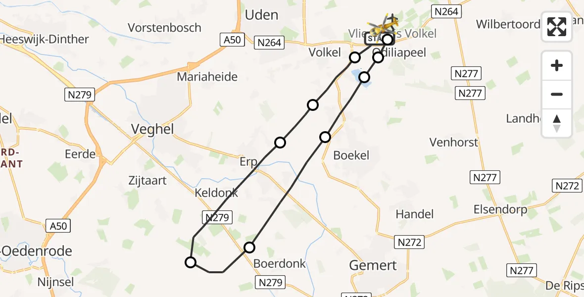 Vluchtroute Traumahelikopter Vliegbasis Volkel - Vliegbasis Volkel, 21 oktober 2022, 00:55