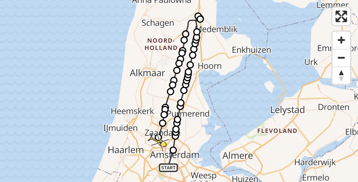 Routekaart van de vlucht: Lifeliner 1 naar Amsterdam Heliport