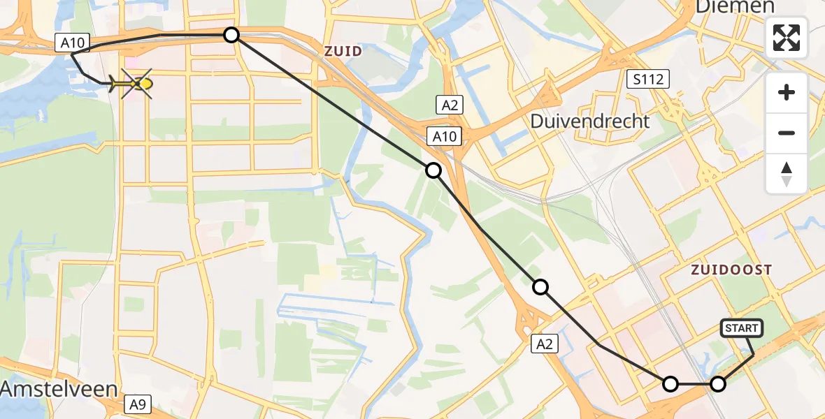 Routekaart van de vlucht: Lifeliner 1 naar VU Medisch Centrum Amsterdam