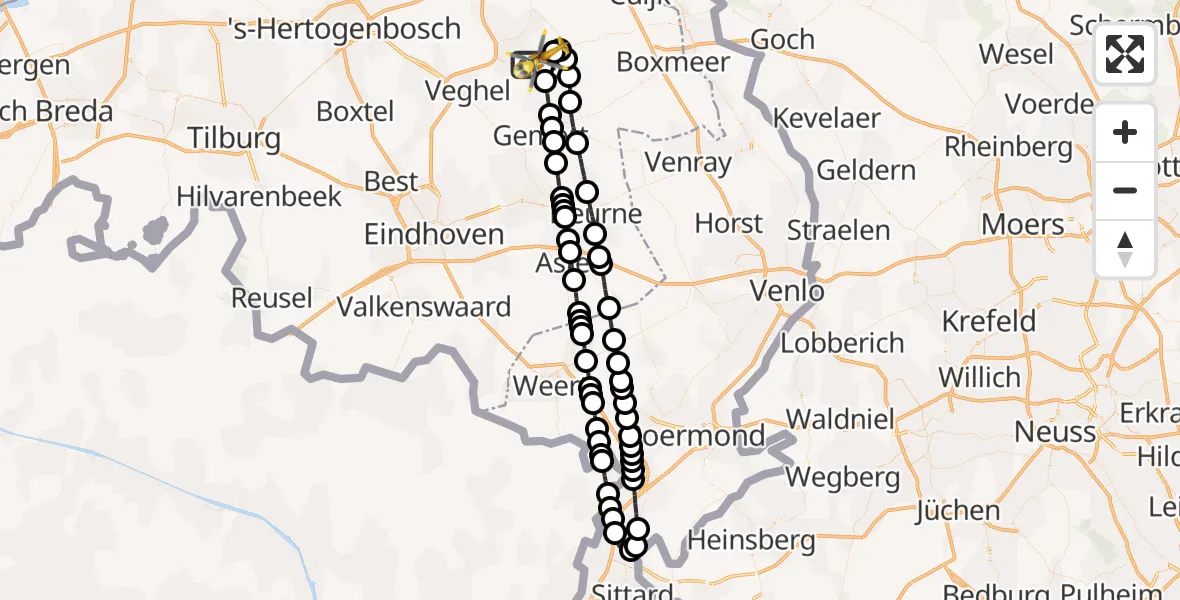 Vluchtroute Traumahelikopter Vliegbasis Volkel - Vliegbasis Volkel, 21 oktober 2022, 10:01