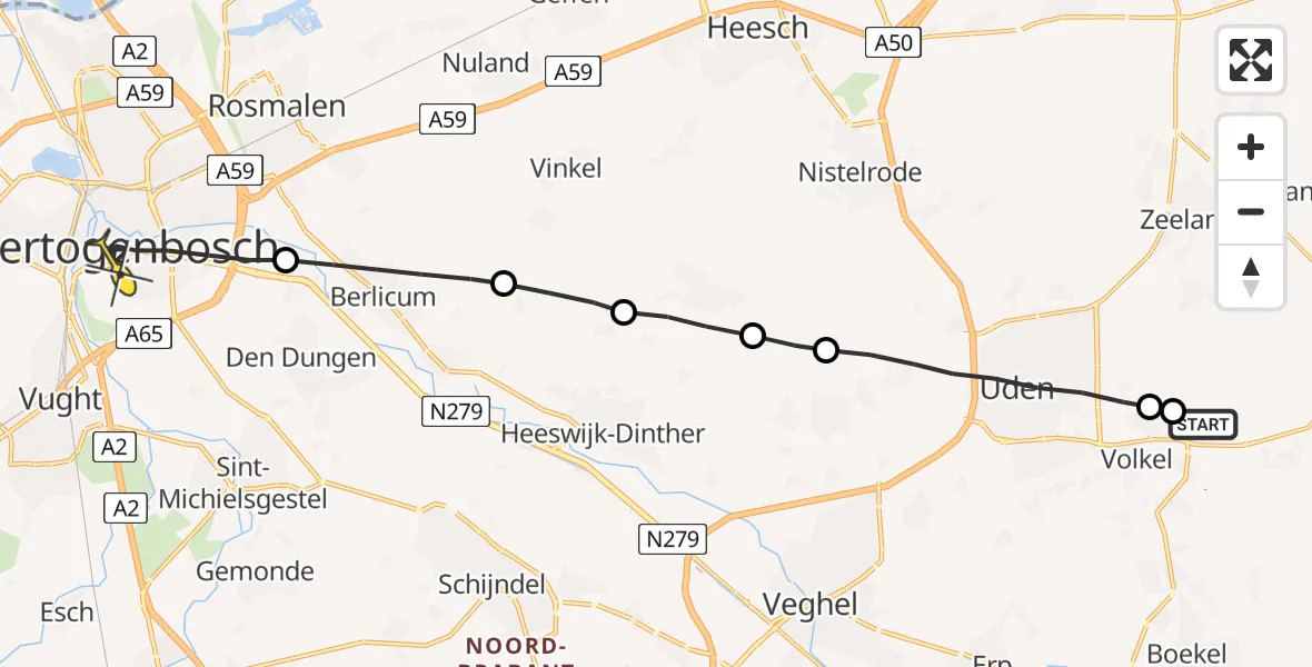 Routekaart van de vlucht: Lifeliner 3 naar 's-Hertogenbosch