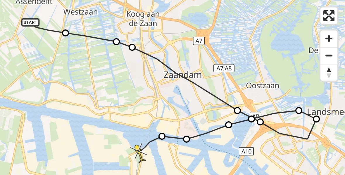 Routekaart van de vlucht: Lifeliner 1 naar Amsterdam Heliport