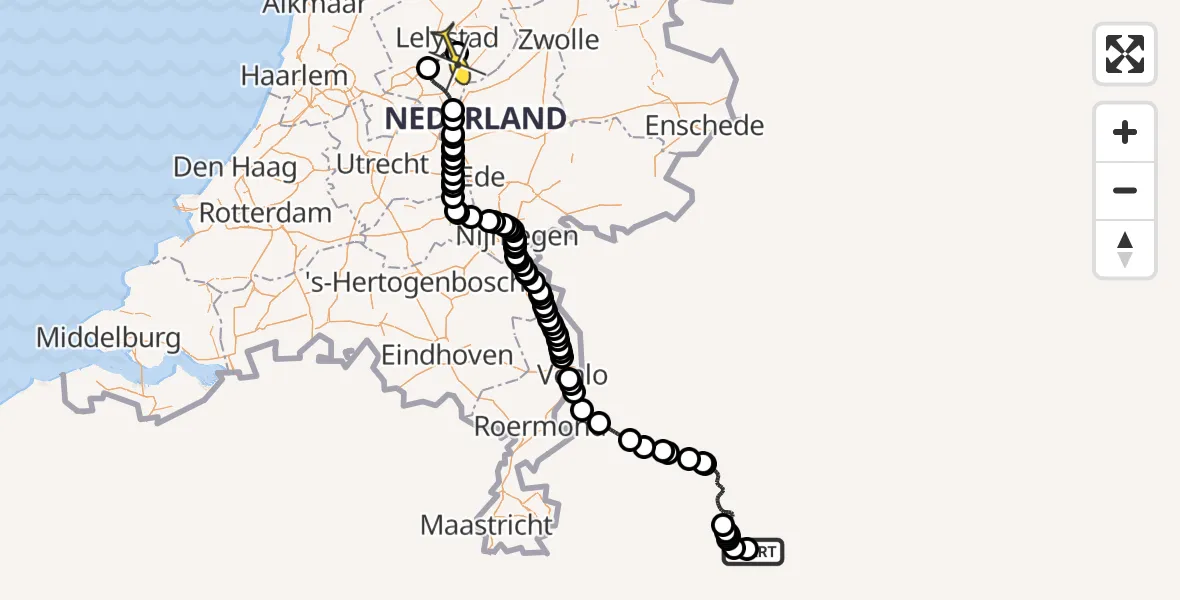 Routekaart van de vlucht: Traumahelikopter naar Lelystad Airport