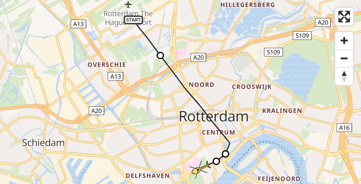 Routekaart van de vlucht: Lifeliner 2 naar Erasmus MC