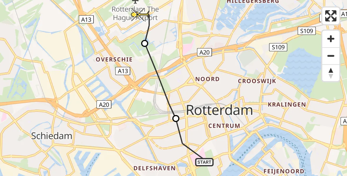 Routekaart van de vlucht: Lifeliner 2 naar Rotterdam The Hague Airport