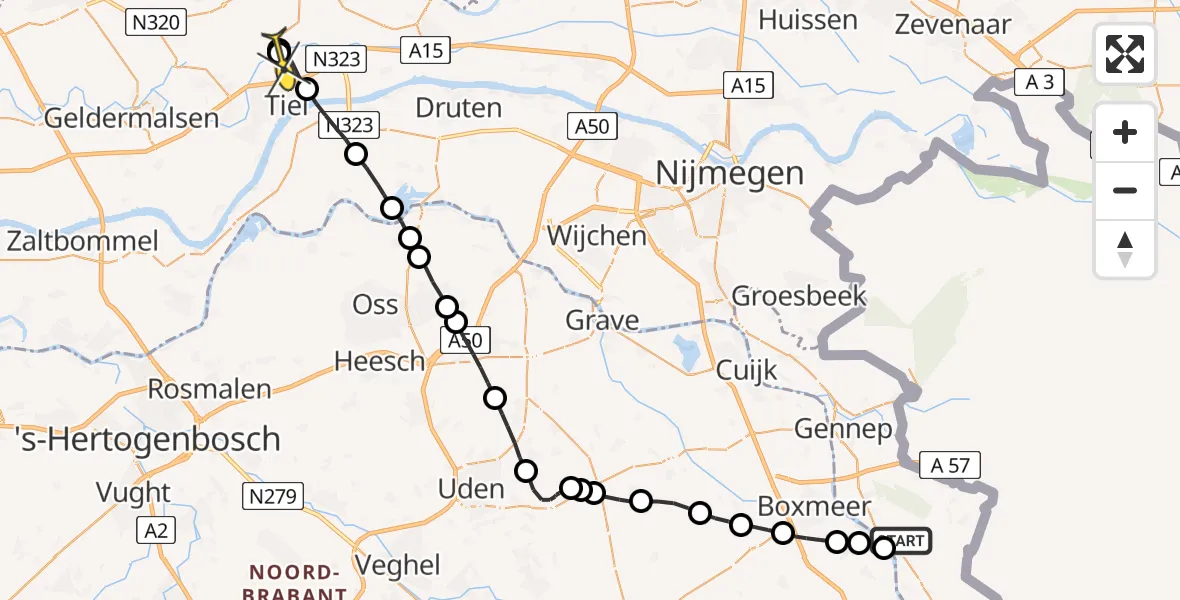 Routekaart van de vlucht: Lifeliner 3 naar Tiel