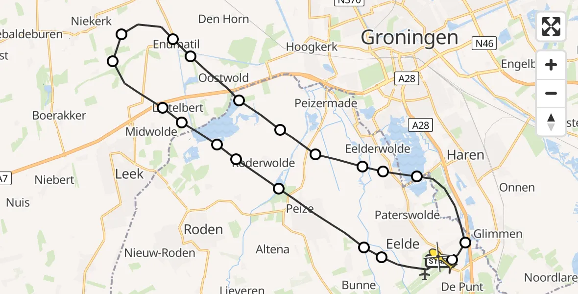 Routekaart van de vlucht: Lifeliner 4 naar Groningen Airport Eelde