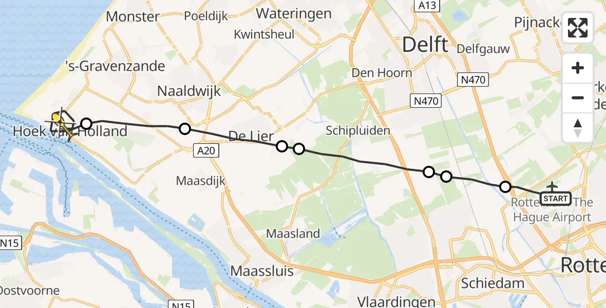 Routekaart van de vlucht: Lifeliner 2 naar Hoek van Holland