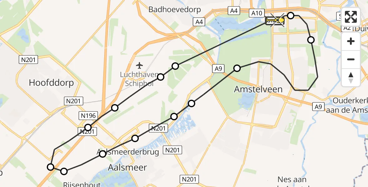 Routekaart van de vlucht: Lifeliner 1 naar VU Medisch Centrum Amsterdam