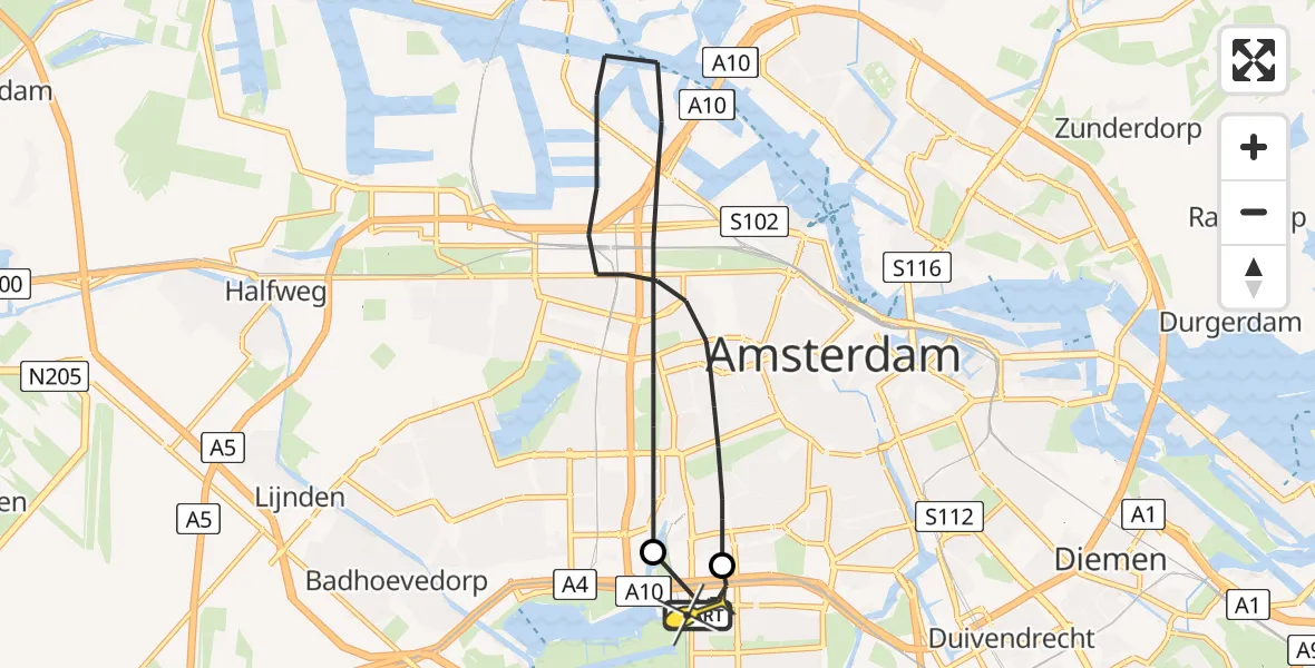 Routekaart van de vlucht: Lifeliner 1 naar VU Medisch Centrum Amsterdam