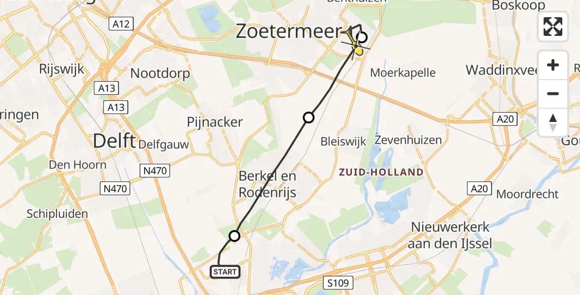 Routekaart van de vlucht: Lifeliner 2 naar Zoetermeer