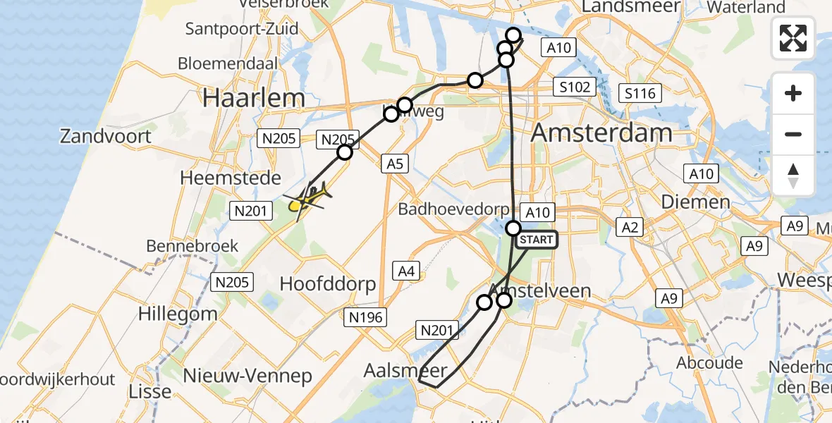 Routekaart van de vlucht: Lifeliner 1 naar Vijfhuizen