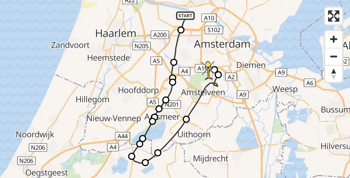 Routekaart van de vlucht: Lifeliner 1 naar VU Medisch Centrum Amsterdam