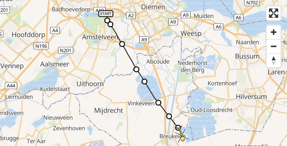 Routekaart van de vlucht: Lifeliner 1 naar Breukelen