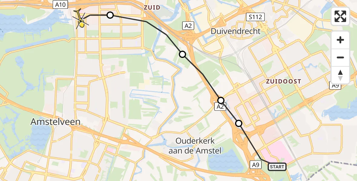 Routekaart van de vlucht: Lifeliner 1 naar VU Medisch Centrum Amsterdam