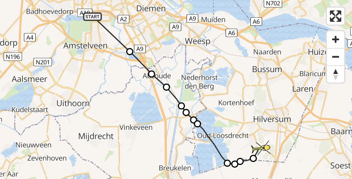 Routekaart van de vlucht: Lifeliner 1 naar Vliegveld Hilversum