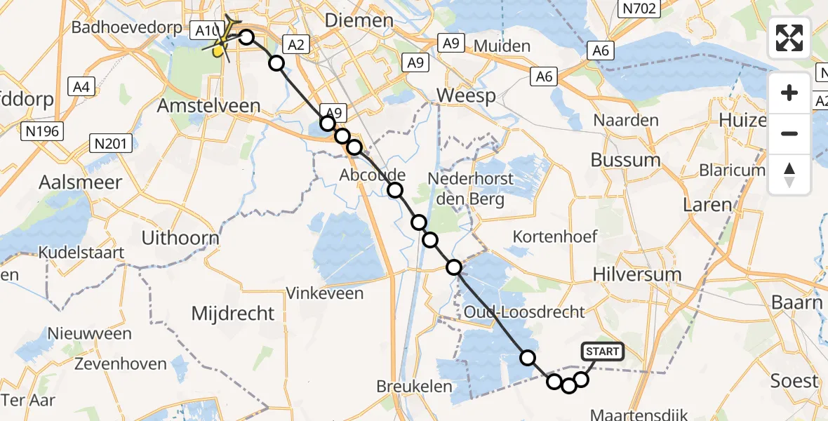 Routekaart van de vlucht: Lifeliner 1 naar VU Medisch Centrum Amsterdam