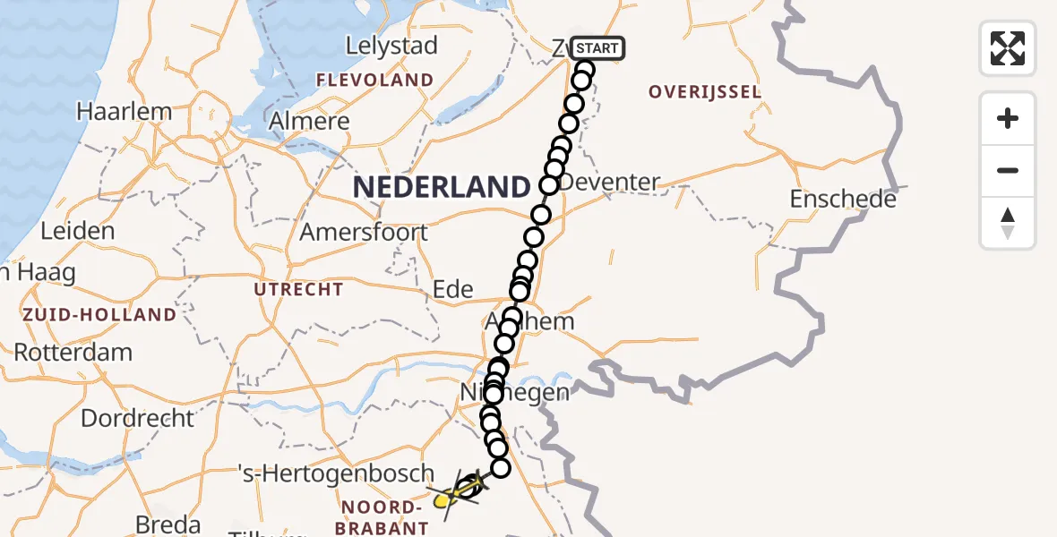 Routekaart van de vlucht: Lifeliner 3 naar Vliegbasis Volkel