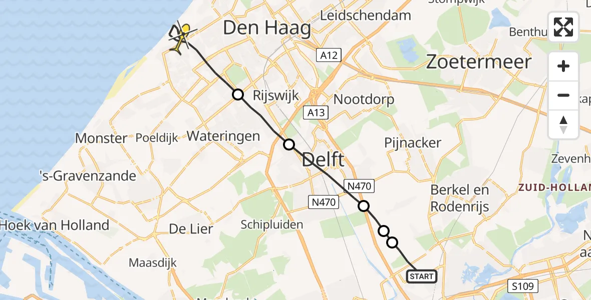 Routekaart van de vlucht: Lifeliner 2 naar Den Haag