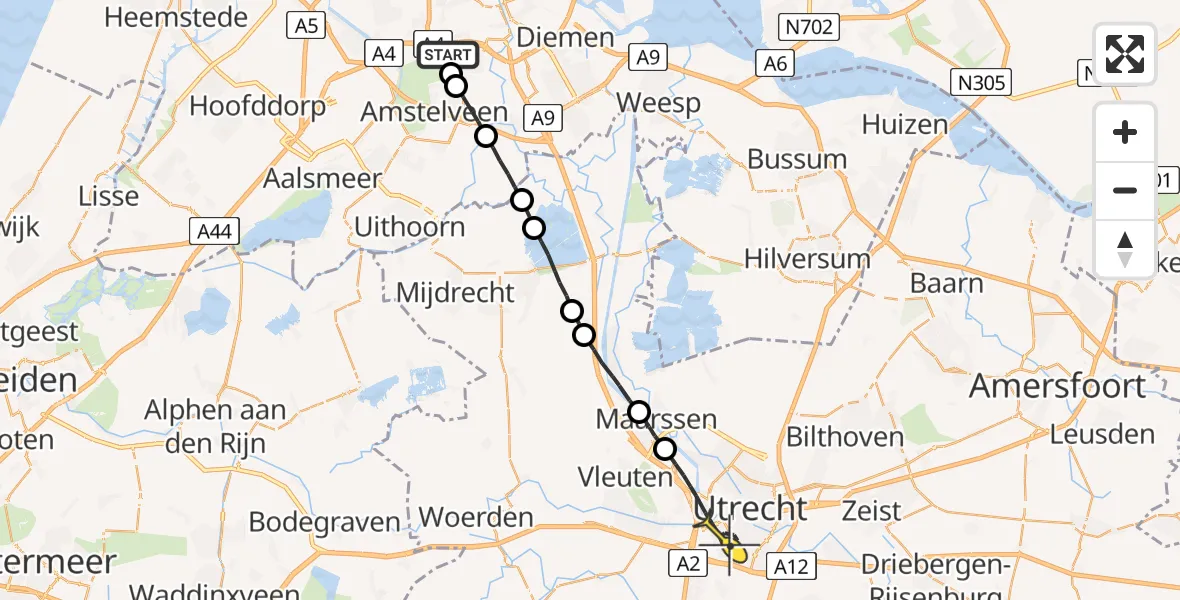 Routekaart van de vlucht: Lifeliner 1 naar Utrecht