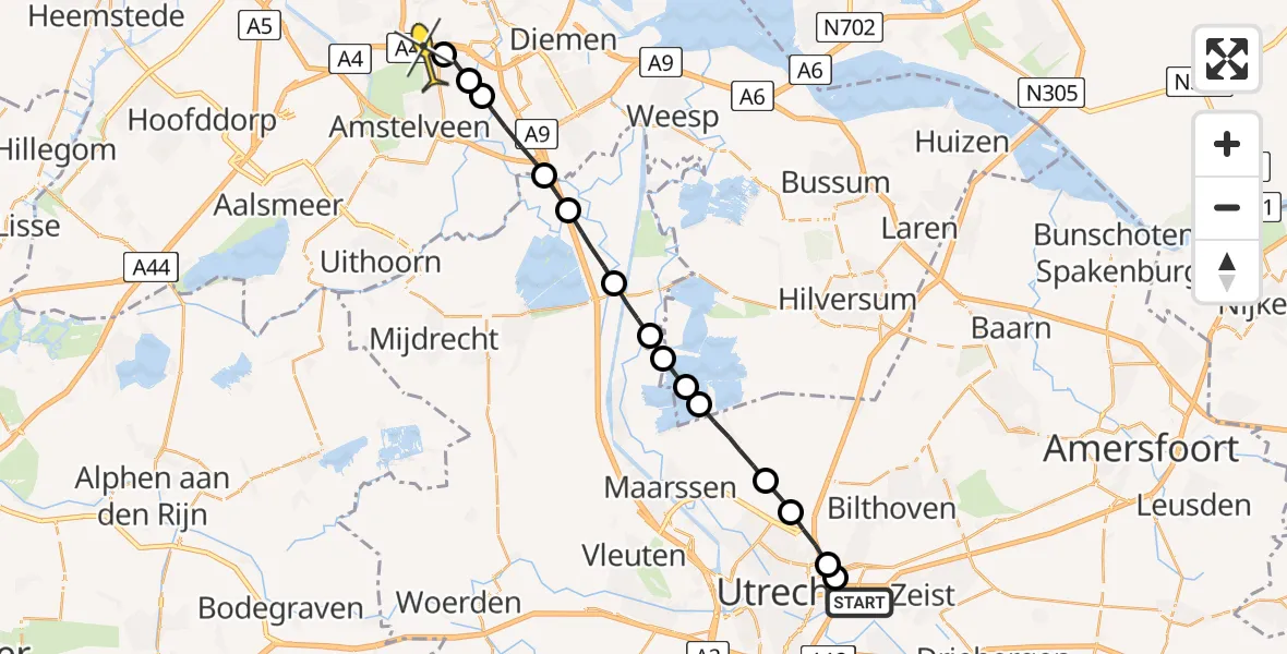 Routekaart van de vlucht: Lifeliner 1 naar VU Medisch Centrum Amsterdam