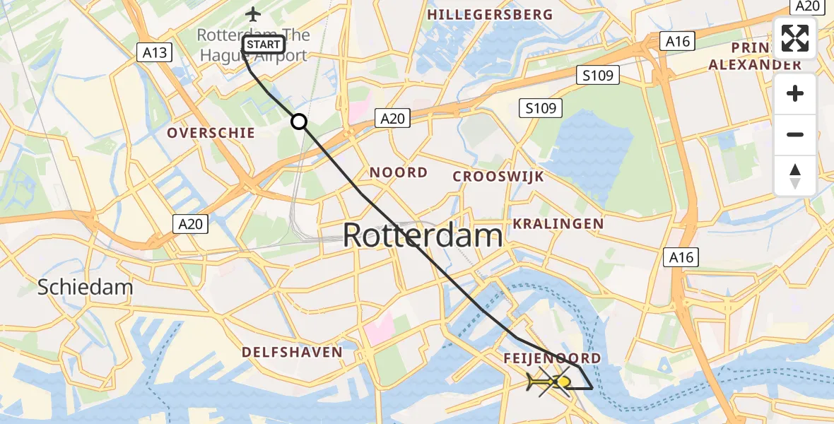 Routekaart van de vlucht: Lifeliner 2 naar Rotterdam