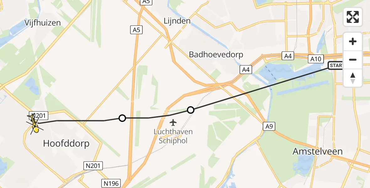 Routekaart van de vlucht: Lifeliner 1 naar Hoofddorp