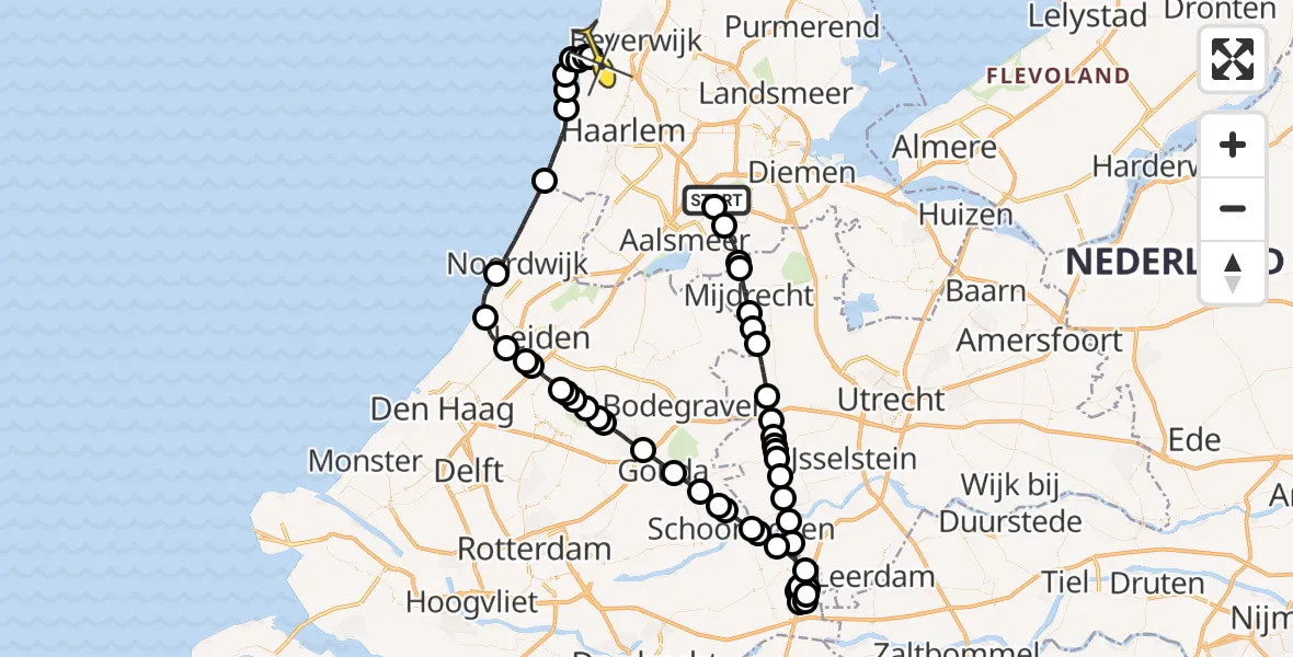 Routekaart van de vlucht: Politieheli naar IJmuiden Heliport