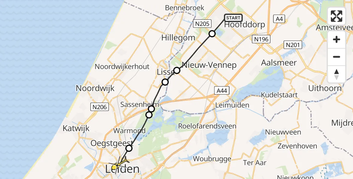 Routekaart van de vlucht: Lifeliner 1 naar Leiden