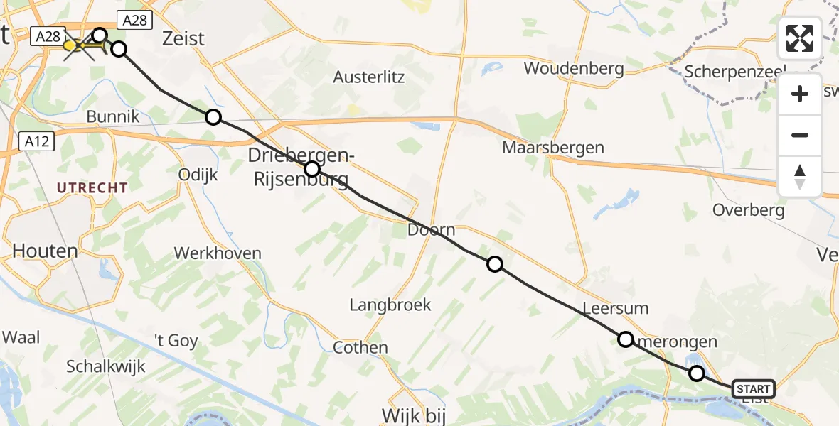 Routekaart van de vlucht: Lifeliner 3 naar Universitair Medisch Centrum Utrecht