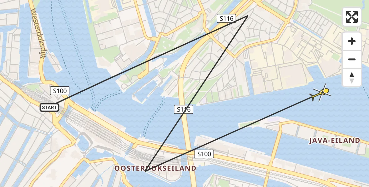 Routekaart van de vlucht: Politieheli naar Amsterdam